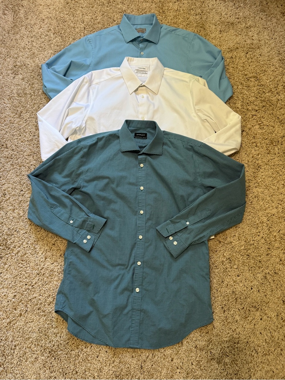 Bundle of THREE Men's Dress Shirts Perry Ellis Calvin Klein Esquire Plaid Large